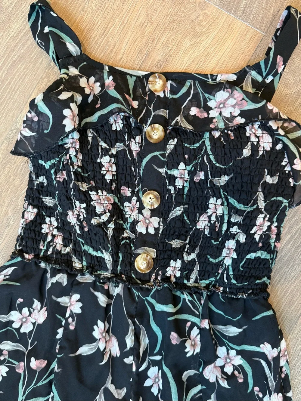 Black Floral Button-Front romper pants suit